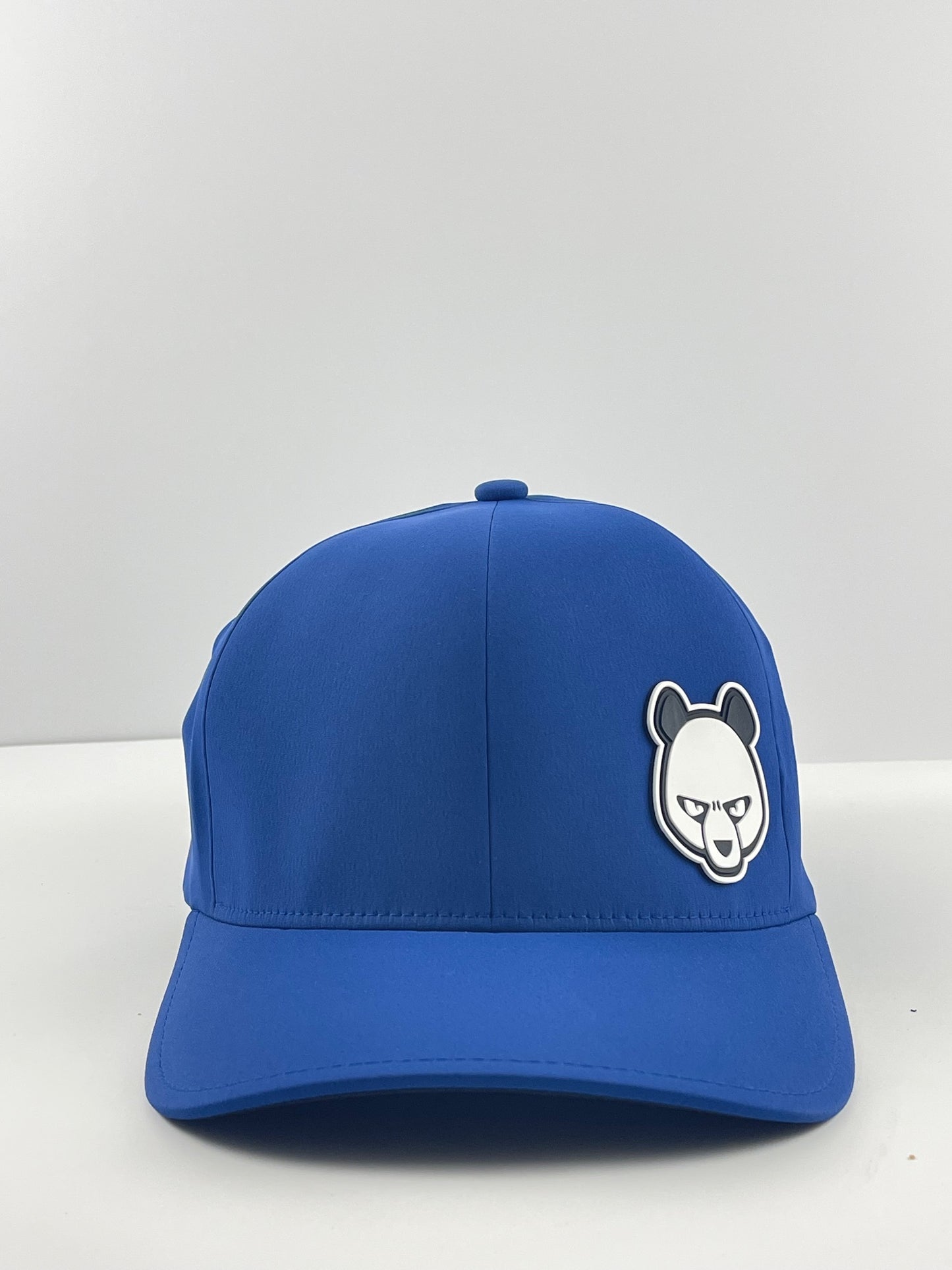 Pandamonium Discs Corner Patch Delta disc golf hat in blue, Flexfit