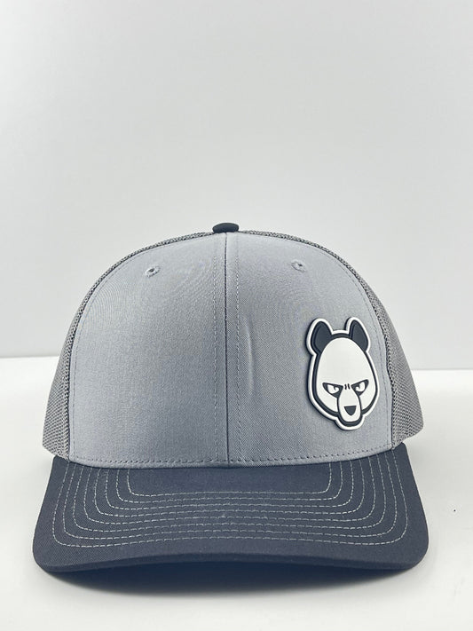 Pandamonium Discs Corner Patch Trucker disc golf hat in gray, Richardson