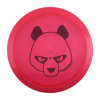 Innova Firebird disc golf fairway driver in pink Champion plastic with Pandamonium Big Panda stamp, view 1