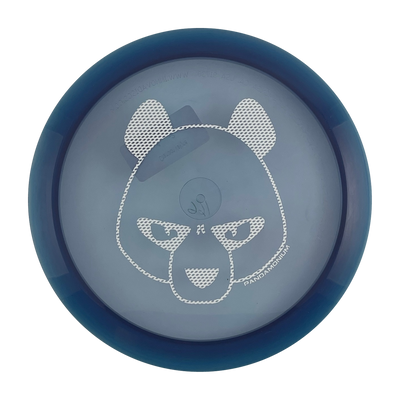 Innova Valkyrie disc golf fairway driver in clear and navy Champion plastic with Pandamonium Big Panda stamp, view 1