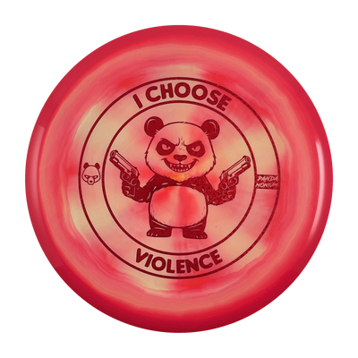 Discraft Buzzz SS disc golf midrange in pink swirl ESP plastic with Pandamonium I Choose Violence stamp, view 1