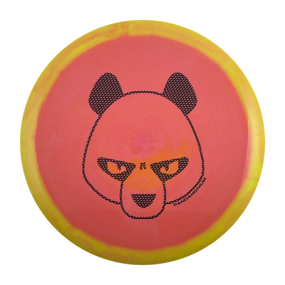 Innova Destroyer disc golf distance driver in strawberry banana Halo Star plastic with Pandamonium Big Panda stamp, view 1