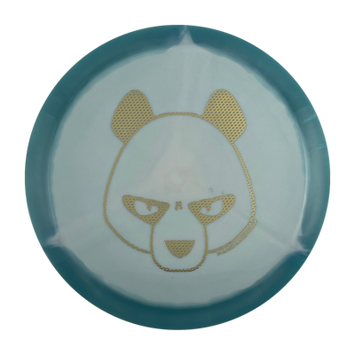 Innova Mamba disc golf distance driver in blue and light blue Halo Star plastic with Pandamonium Big Panda stamp, view 1, view 2