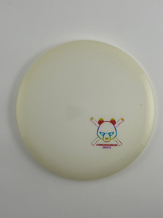 Dynamic Discs Verdict disc golf midrange in white Lucid Ice plastic with Pandamonium Panda Corner X stamp