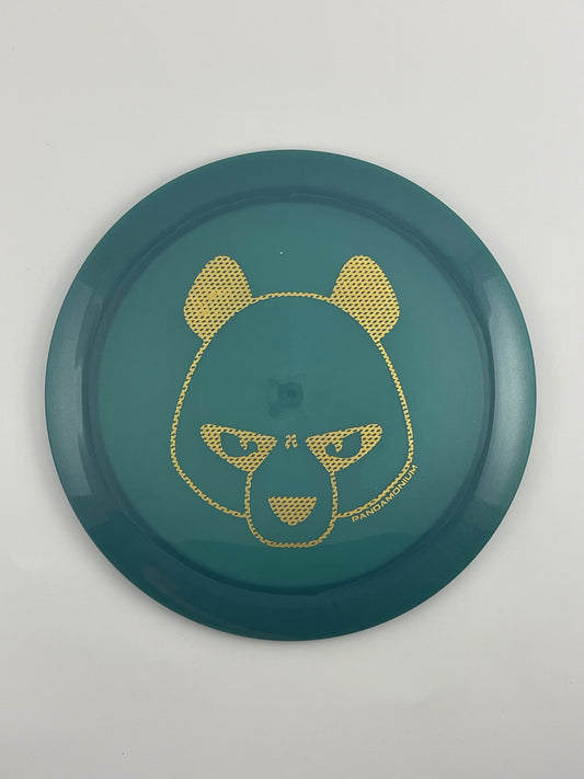 Innova Destroyer disc golf distance driver in deep sea blue Luster Champion plastic with Pandamonium Big Panda stamp