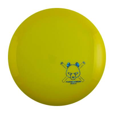 Latitude 64 River disc golf fairway driver in yellow Opto plastic with Pandamonium Panda Corner X stamp, view 1