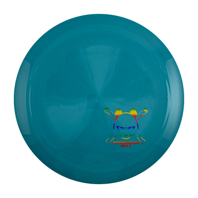 Latitude 64 Grace disc golf distance driver in teal Royal Grand plastic with Pandamonium Panda Corner X stamp, view 1
