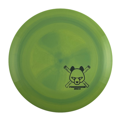Discmania FD disc golf fairway driver in lime and green S-Line Swirl plastic with Pandamonium Panda Corner X stamp, view 1