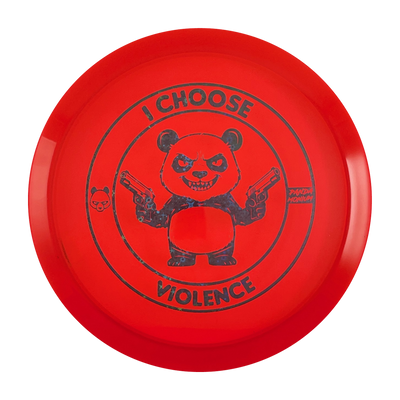 Discraft Cigarra disc golf fairway driver in red Z Line plastic with Pandamonium I Choose Violence stamp, view 1
