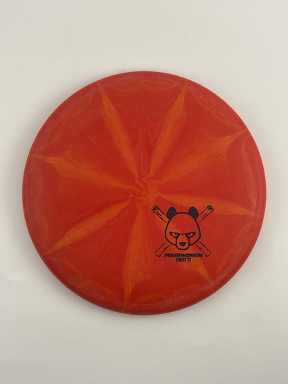 Dynamic Discs Judge disc golf putt and approach in fireburst Classic plastic with Pandamonium Panda Corner X stamp