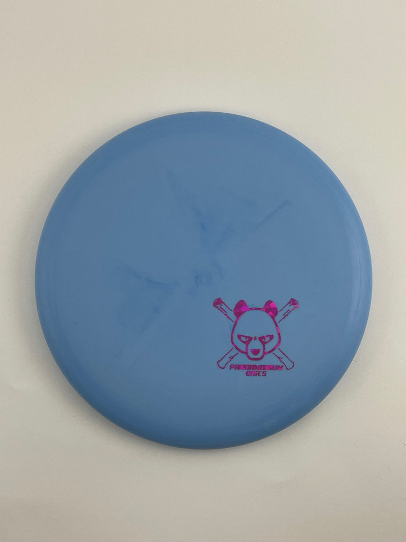 Dynamic Discs Judge disc golf putt and approach in blue Classic Moonshine plastic with Pandamonium Panda Corner X stamp