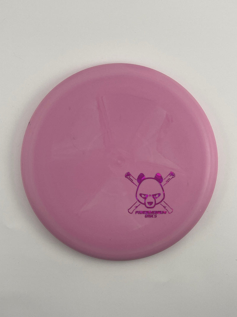 Dynamic Discs Judge disc golf putt and approach in pink Classic Moonshine plastic with Pandamonium Panda Corner X stamp