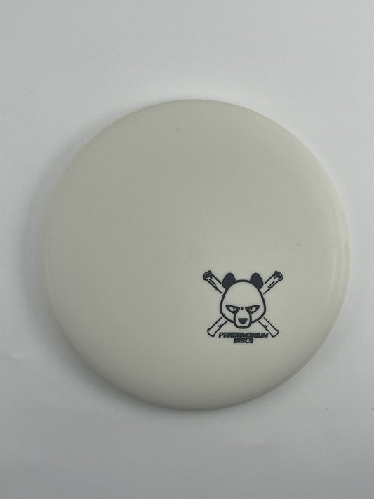 Dynamic Discs Judge disc golf putt and approach in white Classic Moonshine plastic with Pandamonium Panda Corner X stamp