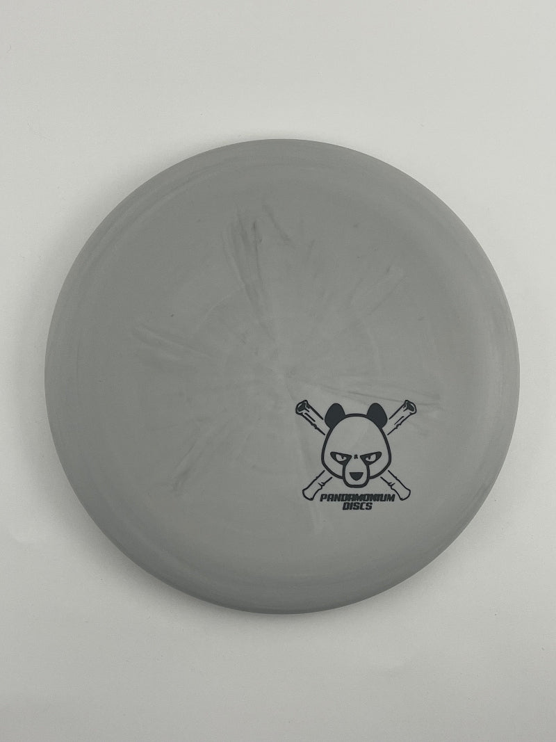 Discmania P2 disc golf putt and approach in gray D-Line Flex 1 plastic with Pandamonium Panda Corner X stamp