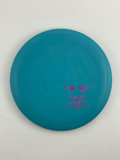 Discmania P2 disc golf putt and approach in teal D-Line Flex 1 plastic with Pandamonium Panda Corner X stamp