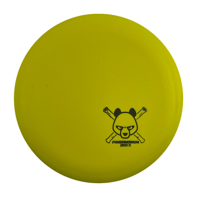 Discmania P2 disc golf putt and approach in yellow D-Line Flex 1 plastic with Pandamonium Panda Corner X stamp, view 1