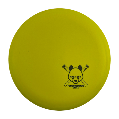 Discmania P2 disc golf putt and approach in yellow D-Line Flex 1 plastic with Pandamonium Panda Corner X stamp, view 1