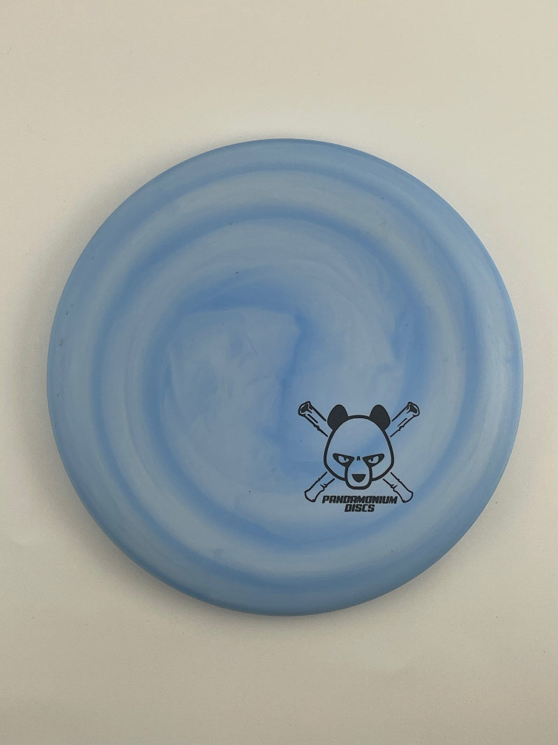 Discmania P2 disc golf putt and approach in blue swirl D-Line Flex 2 plastic with Pandamonium Panda Corner X stamp