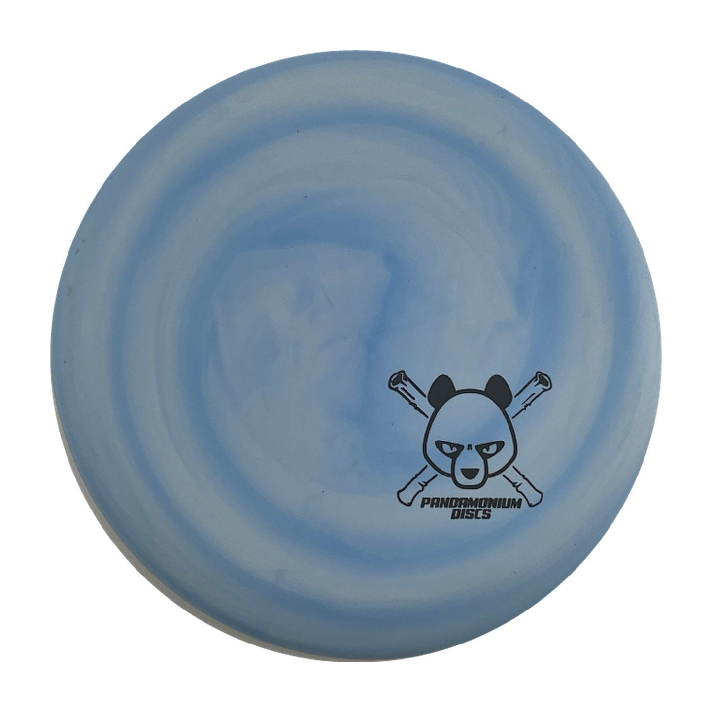 Discmania P2 disc golf putt and approach in blue swirl D-Line Flex 2 plastic with Pandamonium Panda Corner X stamp, view 1