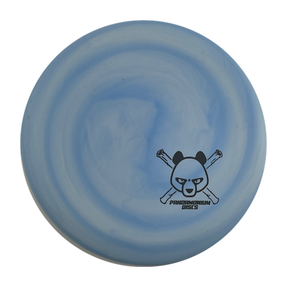 Discmania P2 disc golf putt and approach in blue swirl D-Line Flex 2 plastic with Pandamonium Panda Corner X stamp, view 1