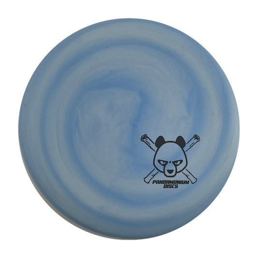 Discmania P2 disc golf putt and approach in blue swirl D-Line Flex 2 plastic with Pandamonium Panda Corner X stamp, view 1