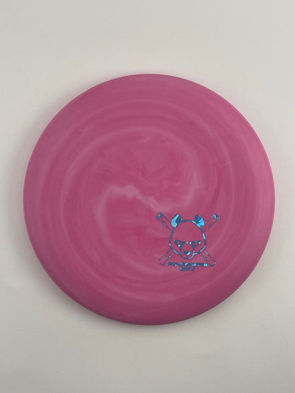 Discmania P2 disc golf putt and approach in pink swirl D-Line Flex 2 plastic with Pandamonium Panda Corner X stamp