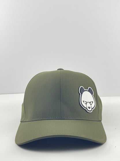 Pandamonium Discs Corner Patch Delta disc golf hat in olive, Flexfit