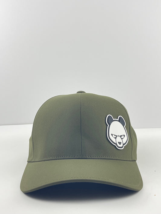 Pandamonium Discs Corner Patch Delta disc golf hat in olive, Flexfit