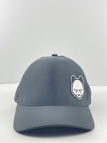Pandamonium Discs Corner Patch Delta disc golf hat in gray, Flexfit