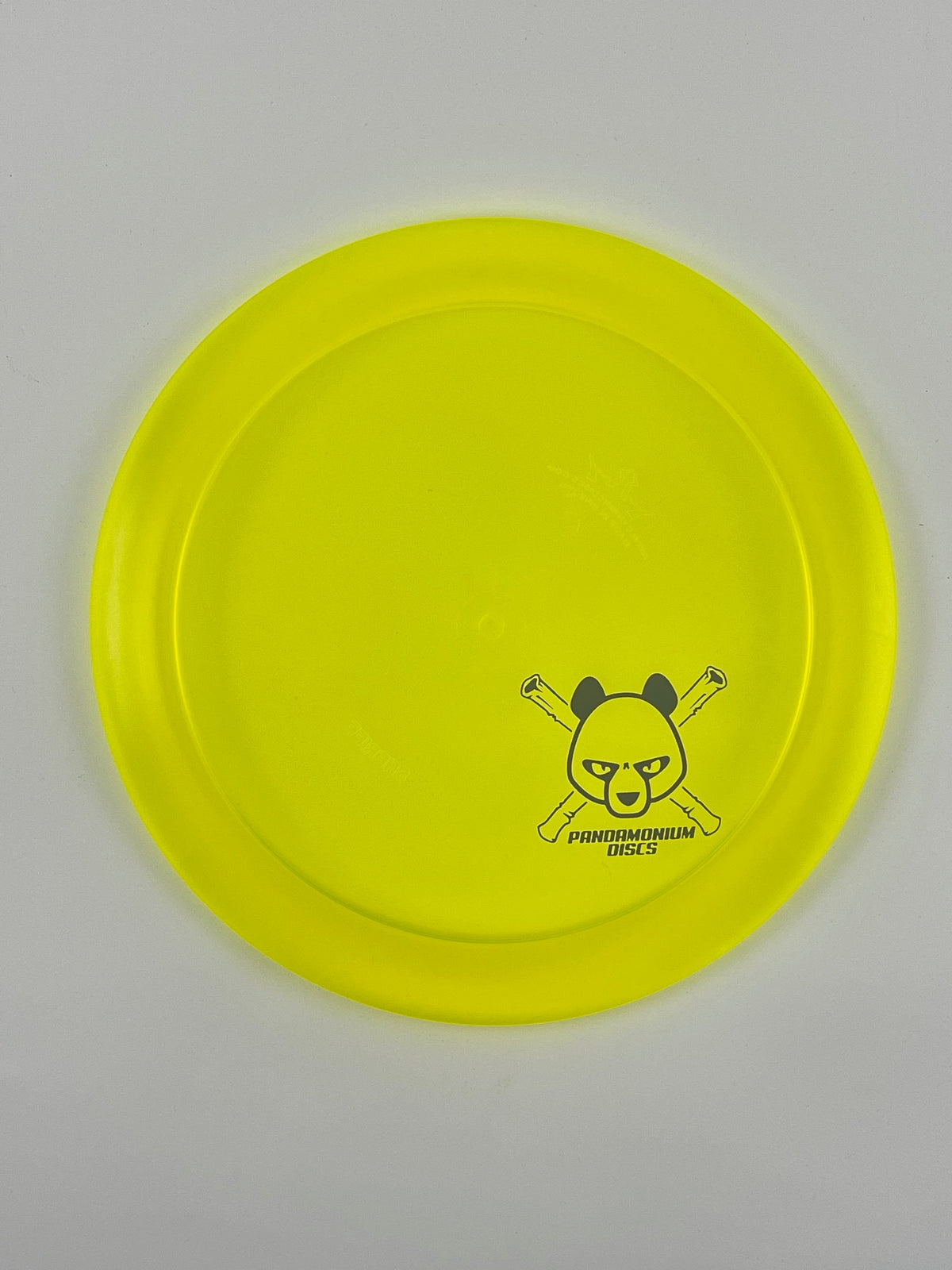 Dynamic Discs Sheriff disc golf distance driver in yellow Lucid plastic with Pandamonium Panda Corner X stamp