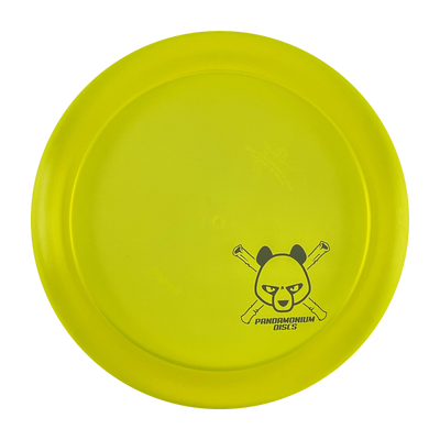 Dynamic Discs Sheriff disc golf distance driver in yellow Lucid plastic with Pandamonium Panda Corner X stamp, view 1