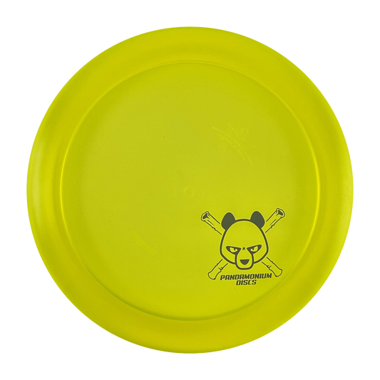 Dynamic Discs Sheriff disc golf distance driver in yellow Lucid plastic with Pandamonium Panda Corner X stamp, view 1