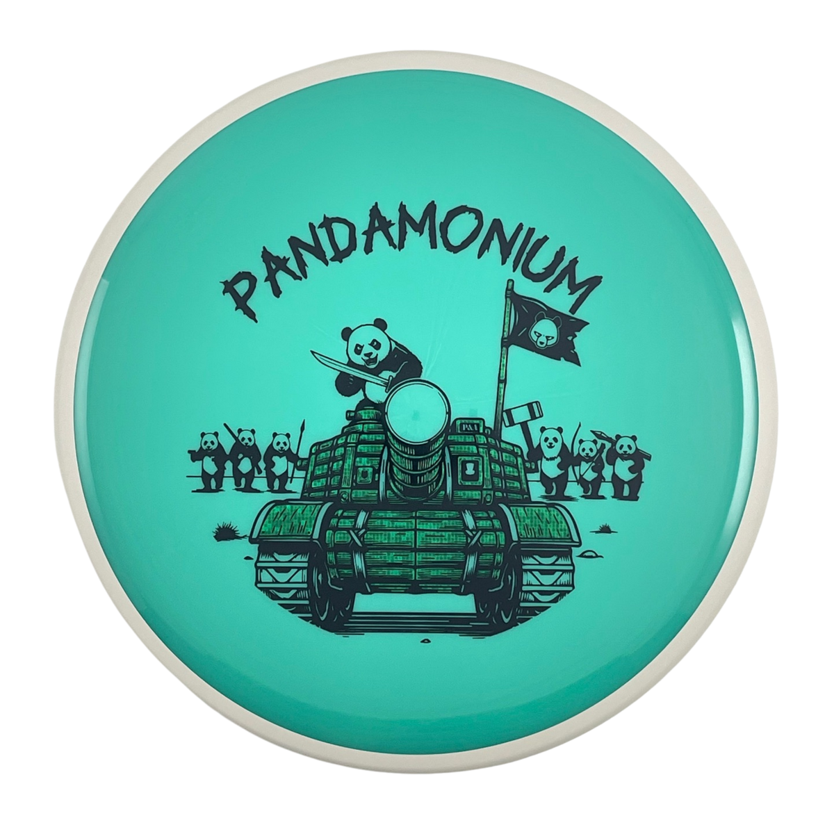 MVP Detour disc golf midrange in seafoam Neutron plastic with Pandamonium Panda Tank stamp, view 1