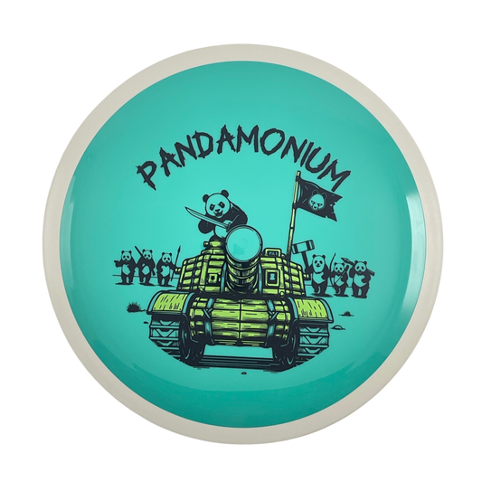 MVP Trail disc golf distance driver in teal Neutron plastic with Pandamonium Panda Tank stamp, view 1