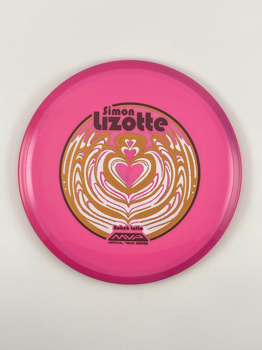 Axiom Bokeh disc golf fairway driver in pink Neutron plastic with Pandamonium Bokeh Latte stamp