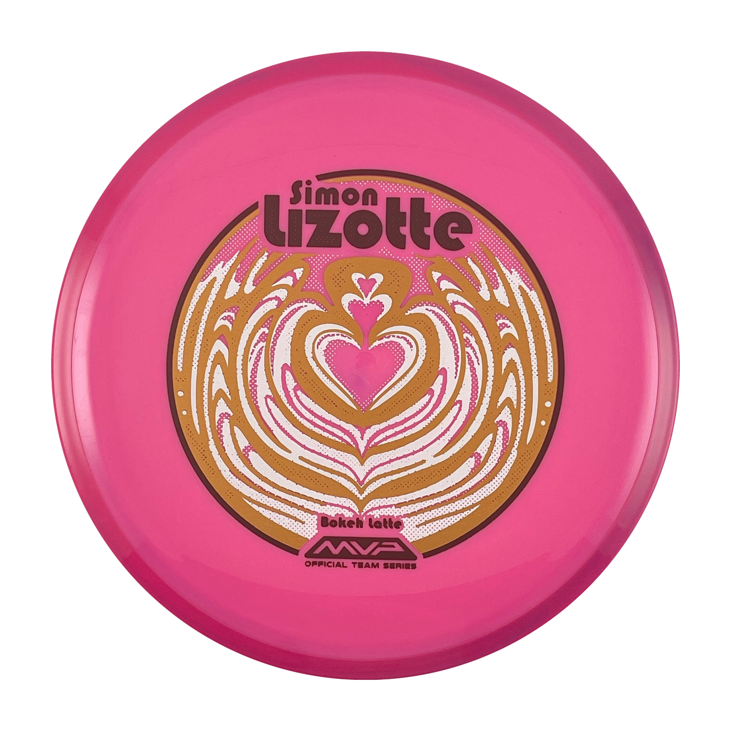 Axiom Bokeh disc golf fairway driver in pink Neutron plastic with Pandamonium Bokeh Latte stamp, view 1