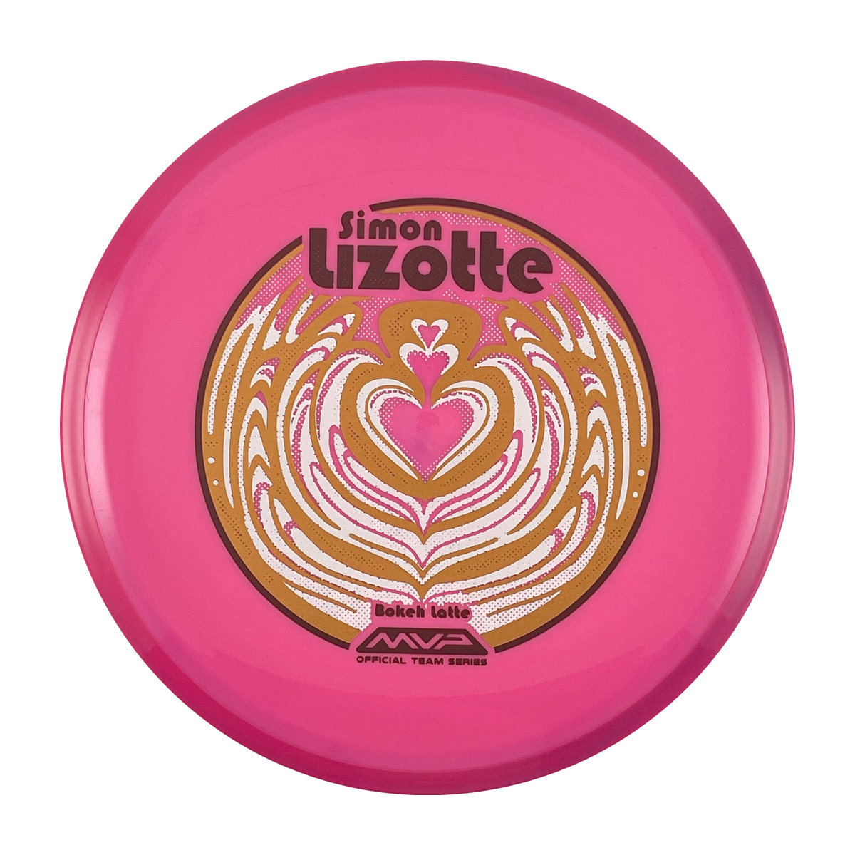 Axiom Bokeh disc golf fairway driver in pink Neutron plastic with Pandamonium Bokeh Latte stamp, view 1