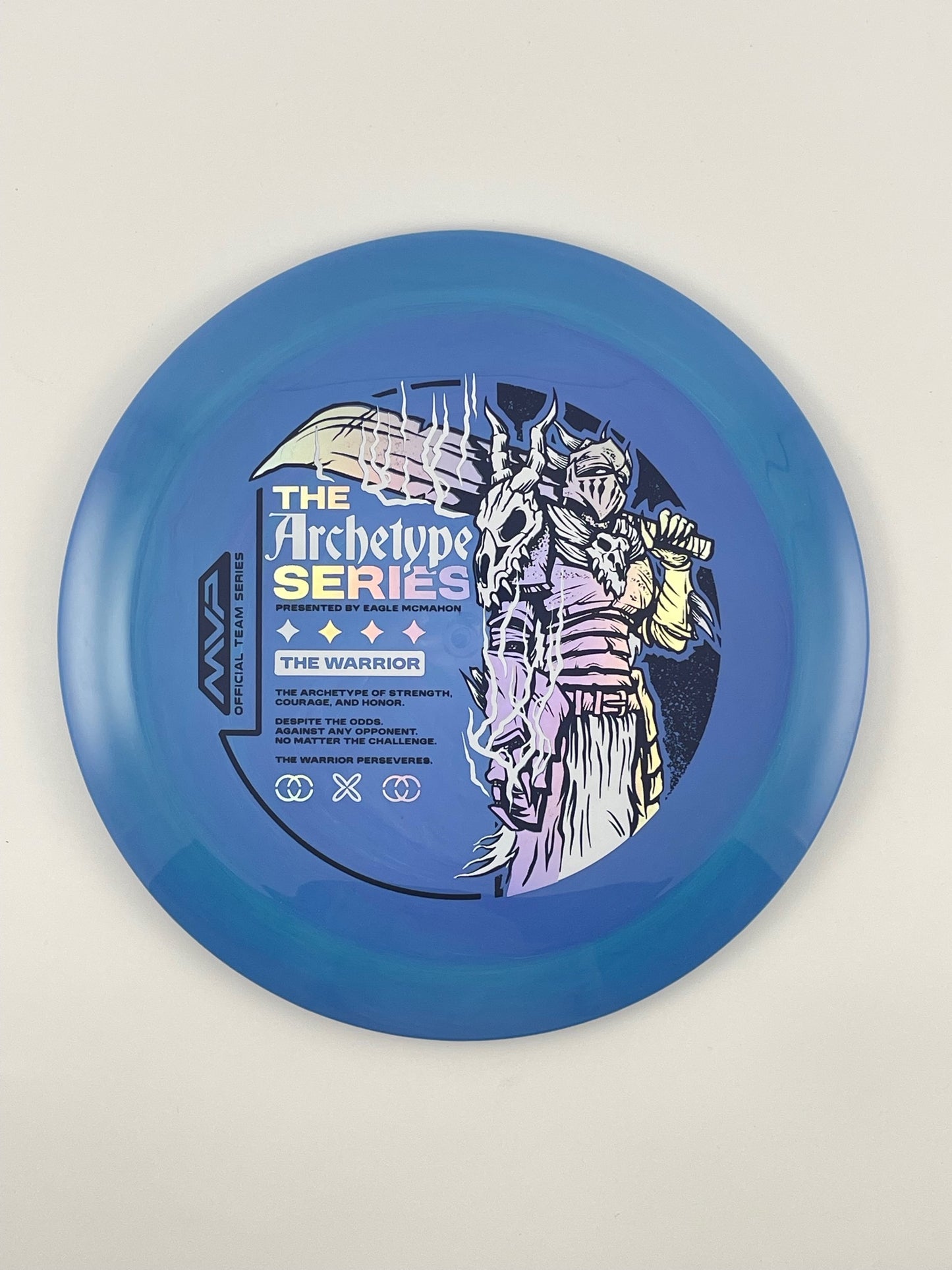 Streamline Engine disc golf distance driver in blue Neutron plastic with Pandamonium MVP Warrior stamp
