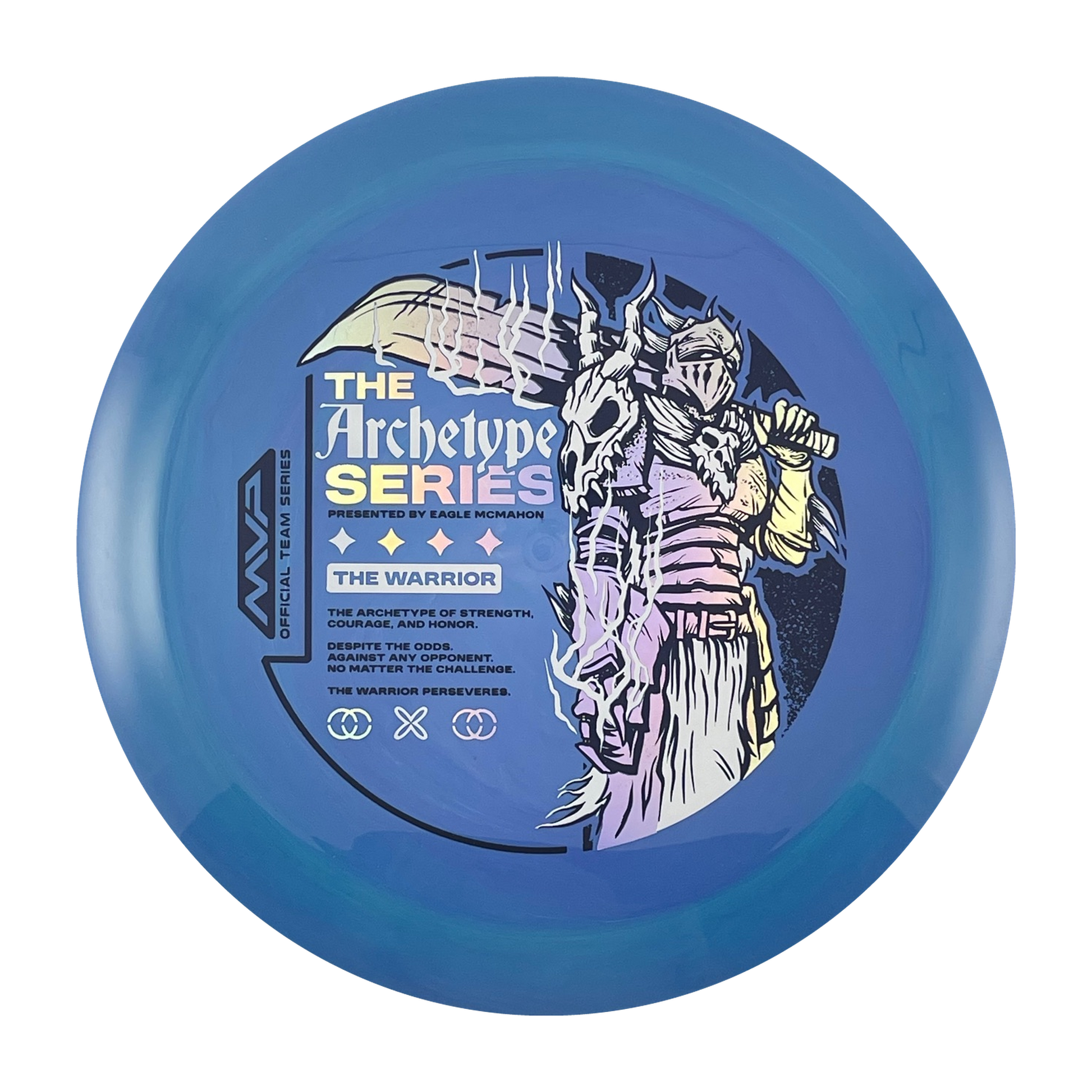 Streamline Engine disc golf distance driver in blue Neutron plastic with Pandamonium MVP Warrior stamp, view 1