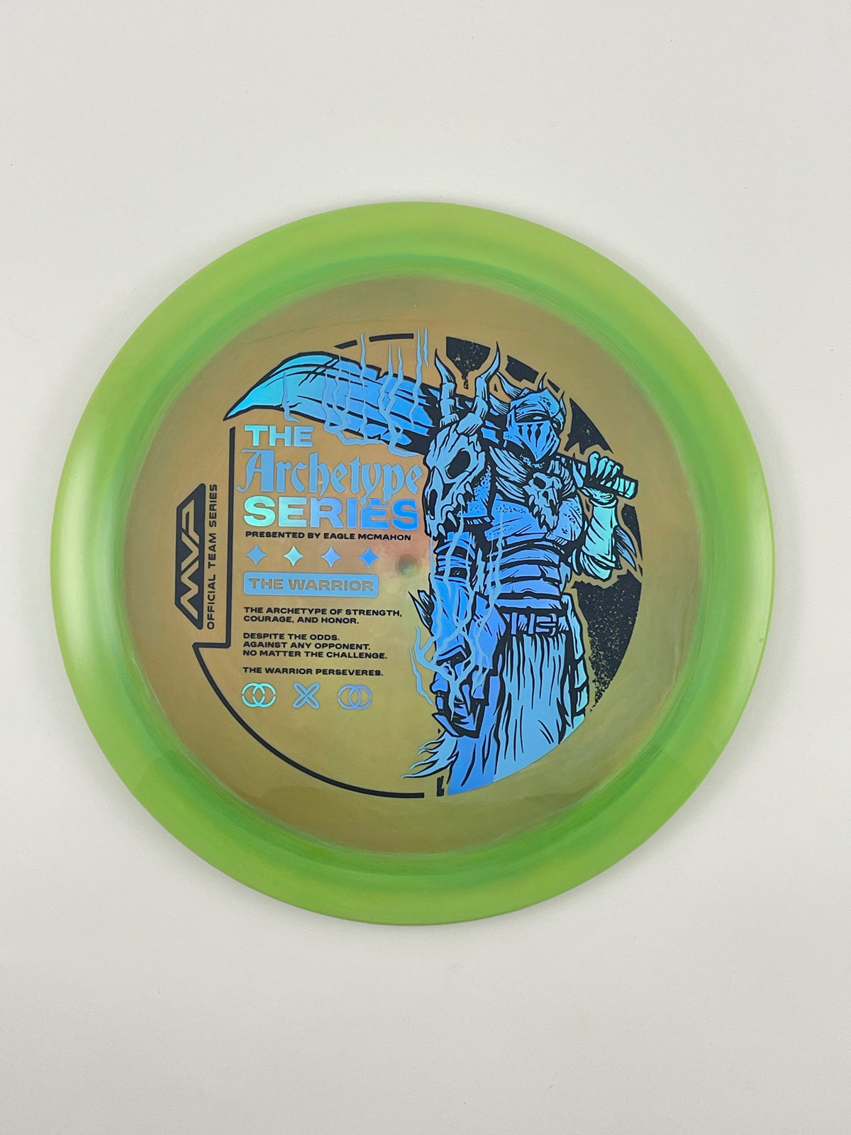 Streamline Engine disc golf distance driver in green Neutron plastic with Pandamonium MVP Warrior stamp