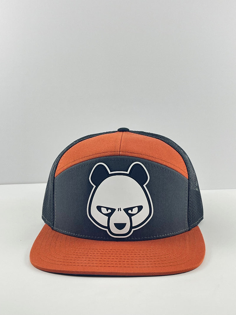 Pandamonium Discs Jumbo Patch Flat Bill disc golf hat in orange, Richardson