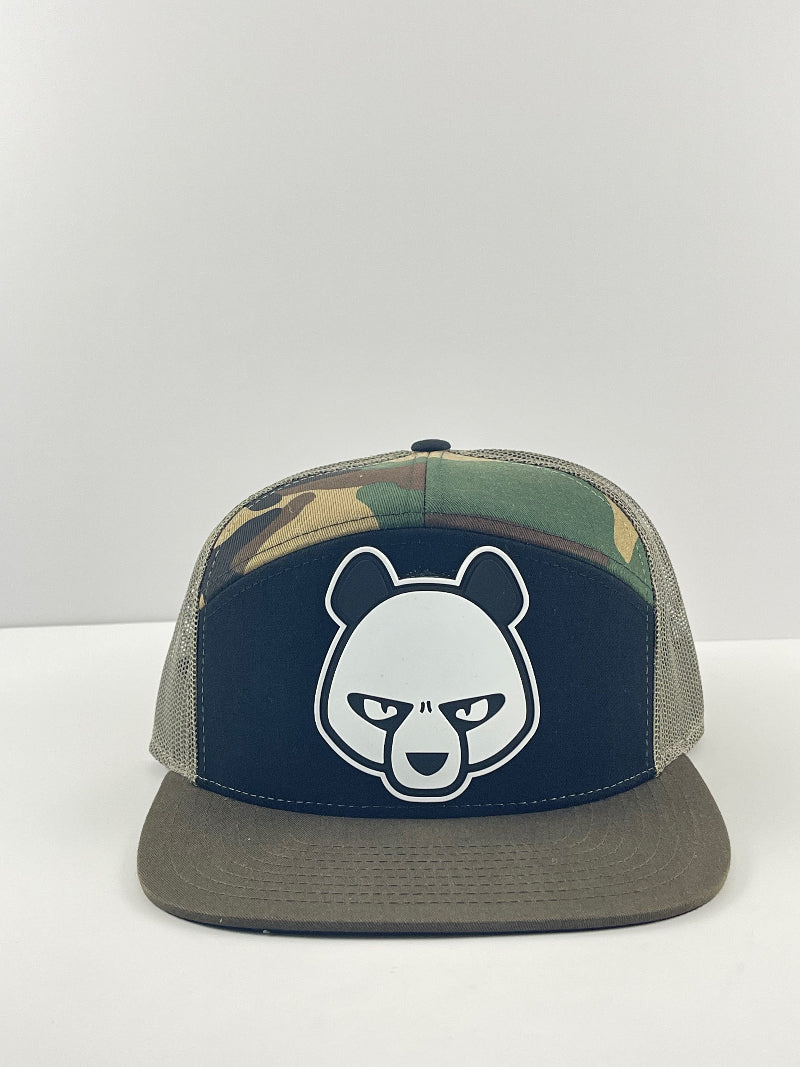 Pandamonium Discs Jumbo Patch Flat Bill disc golf hat in camo, Richardson