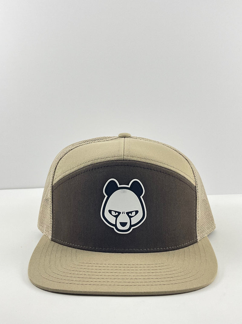 Pandamonium Discs Center Patch Flat Bill disc golf hat in brown, Richardson
