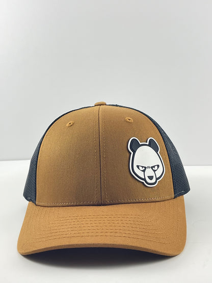 Pandamonium Discs Corner Patch Low-Pro disc golf hat in brown, Richardson