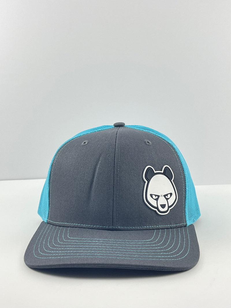 Pandamonium Discs Corner Patch Trucker disc golf hat in blue, Richardson