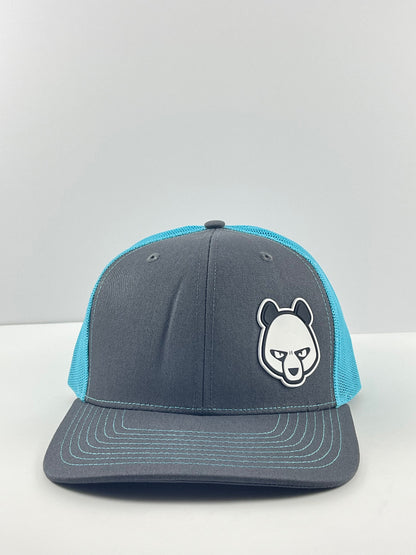 Pandamonium Discs Corner Patch Trucker disc golf hat in blue, Richardson