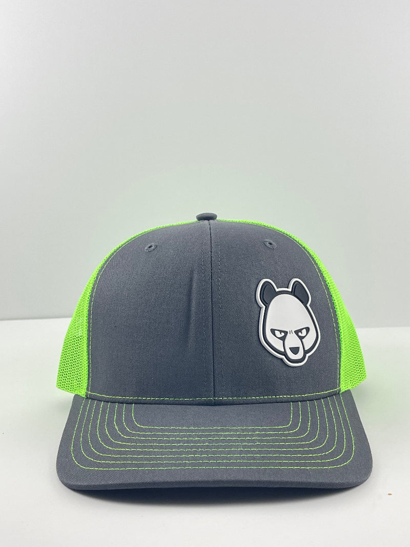 Pandamonium Discs Corner Patch Trucker disc golf hat in green, Richardson