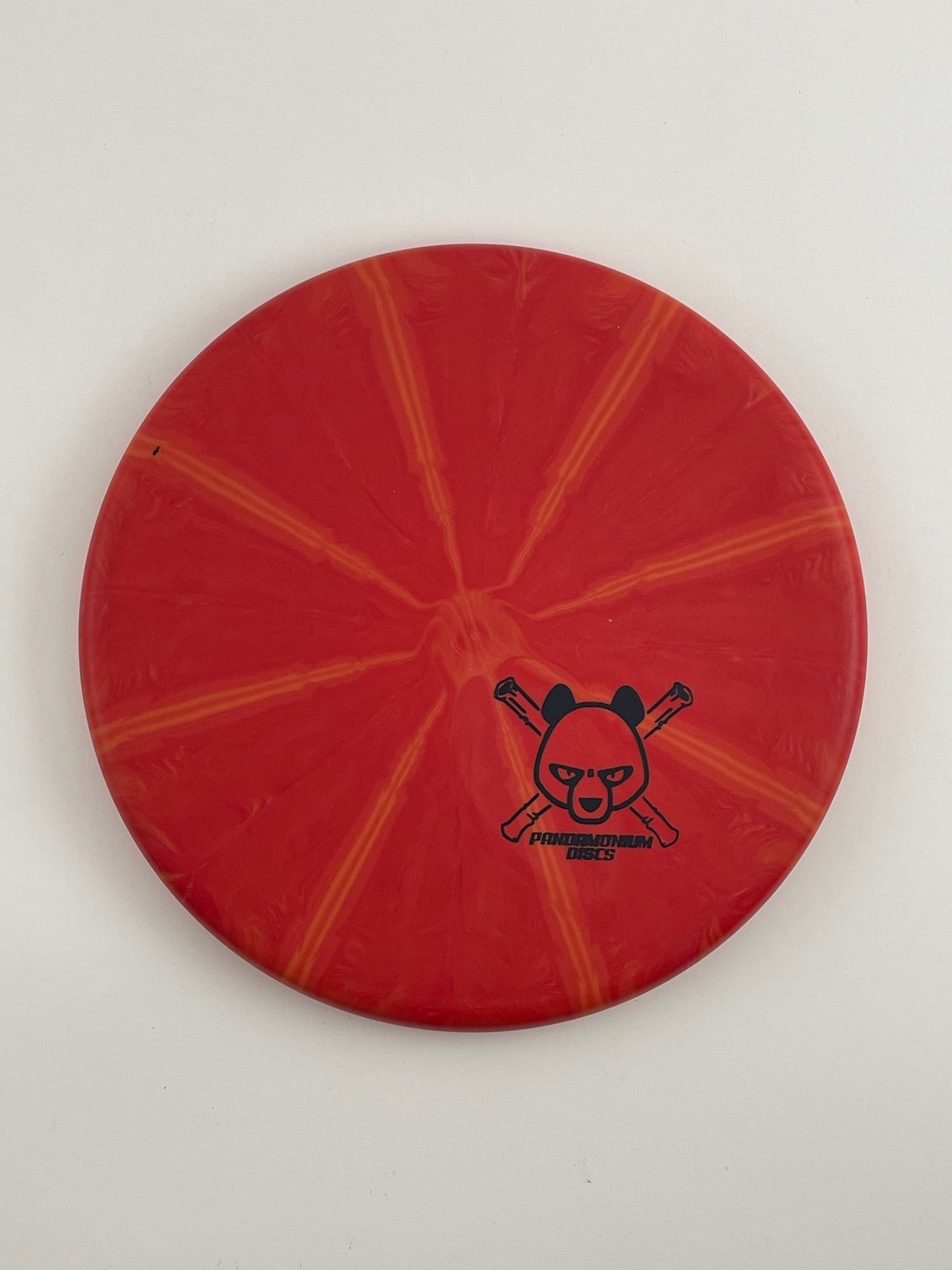 Westside Discs Harp disc golf putt and approach in red BT Burst plastic with Pandamonium Panda Corner X stamp