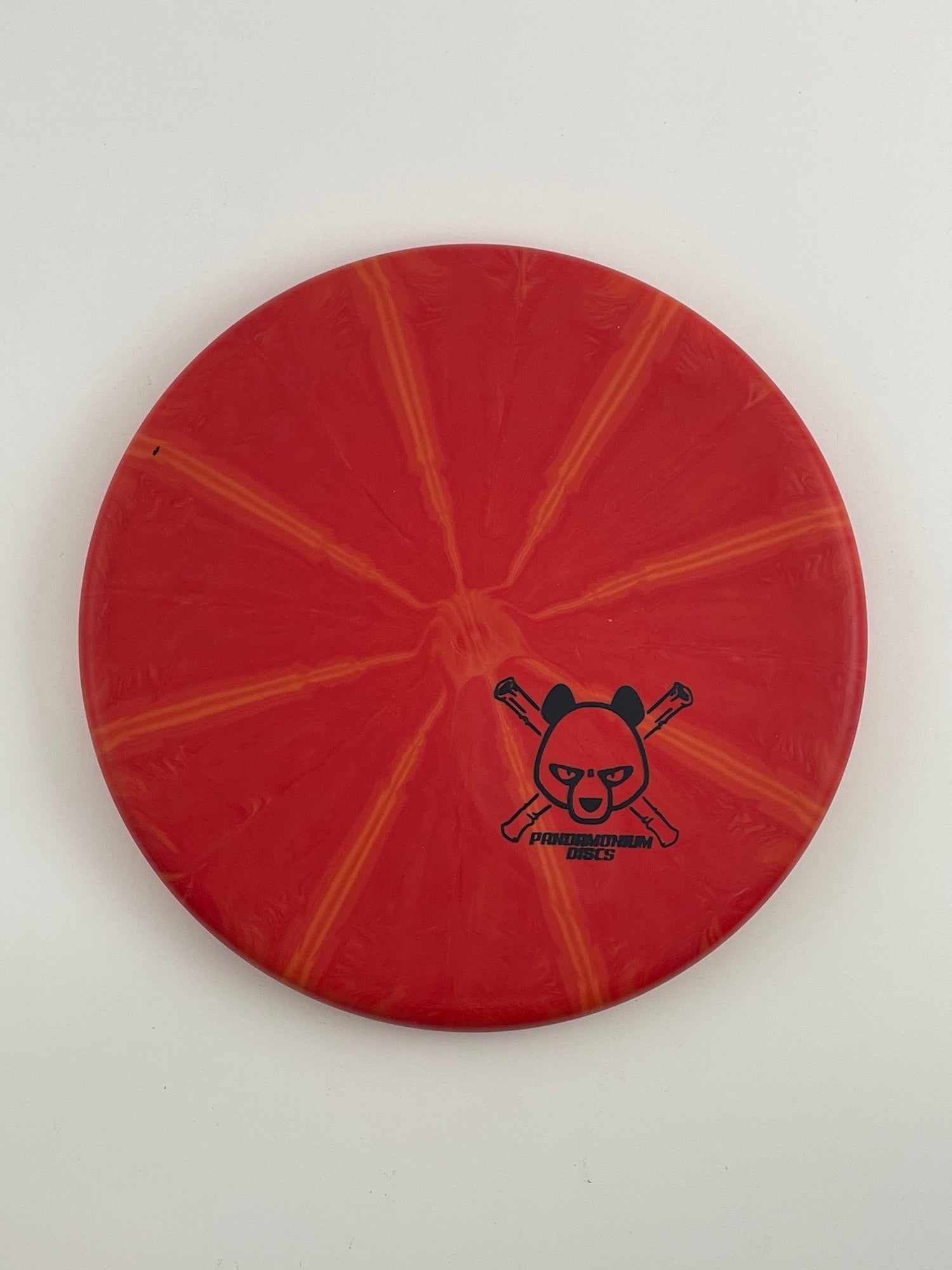 Westside Discs Harp disc golf putt and approach in red BT Burst plastic with Pandamonium Panda Corner X stamp