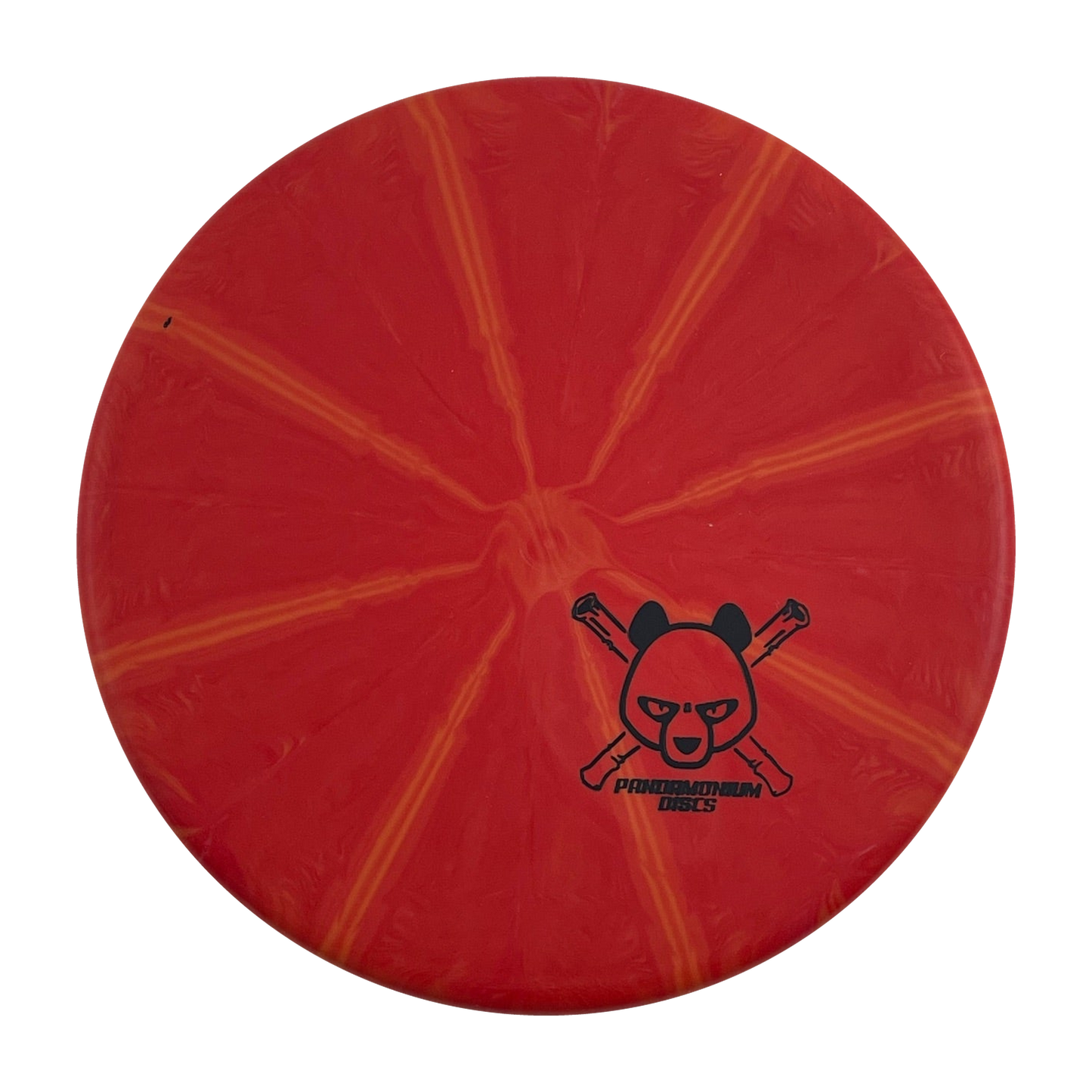 Westside Discs Harp disc golf putt and approach in red BT Burst plastic with Pandamonium Panda Corner X stamp, view 1